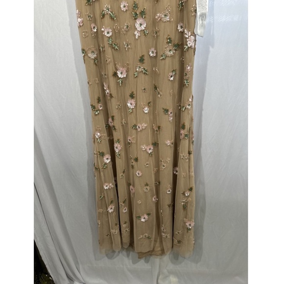 NEW $538 Mac Duggal‎ [ 6 ] Embellished High Neck Flutter Sleeve Gown Nude - Picture 11 of 14